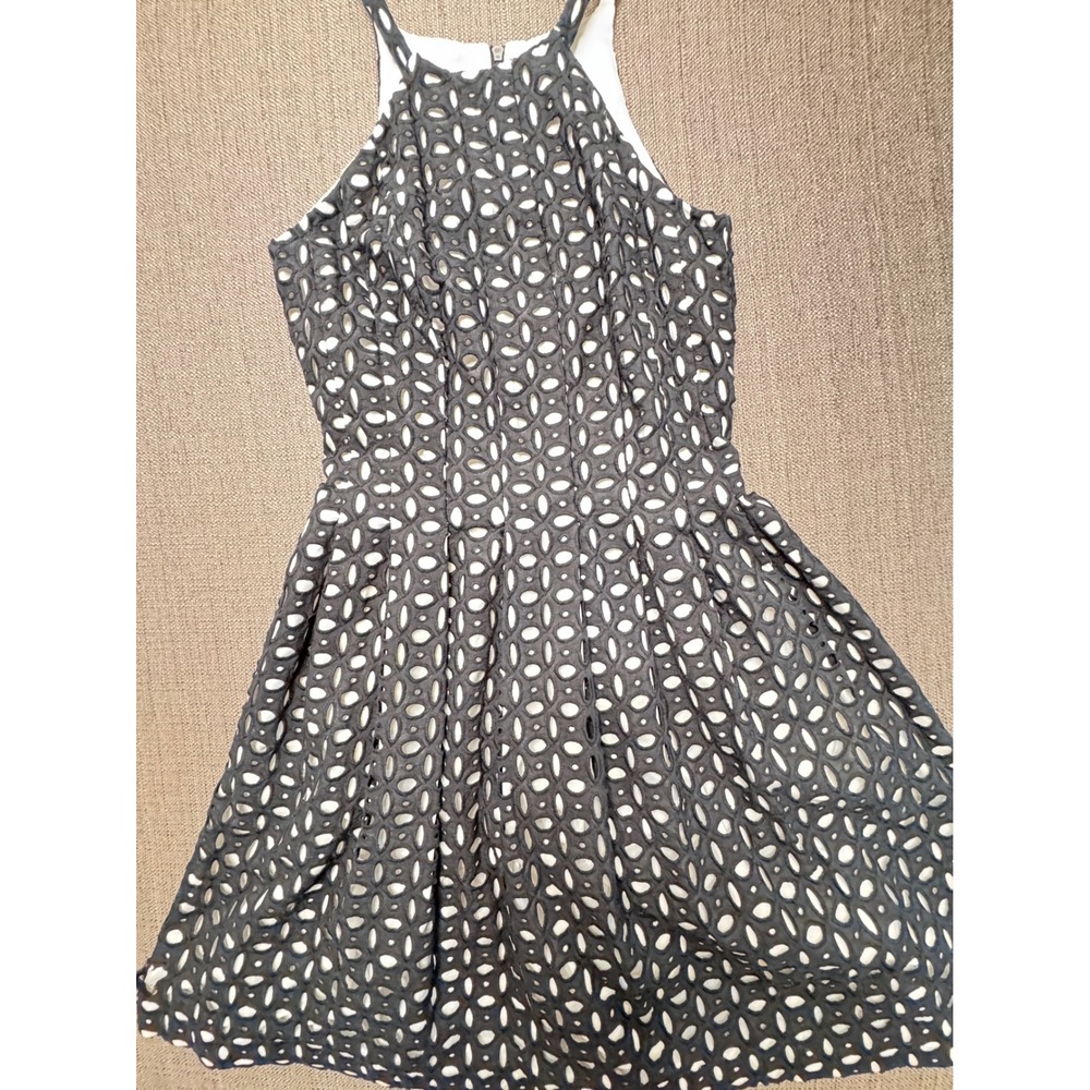 Vince Camuto Black White Eyelet Halter Fit Flare Dress Size 2